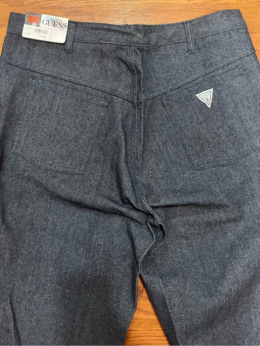 Vintage GUESS Men's Jeans 38x33 NWT Black Charcoal Denim Triangle Logo RN 62136